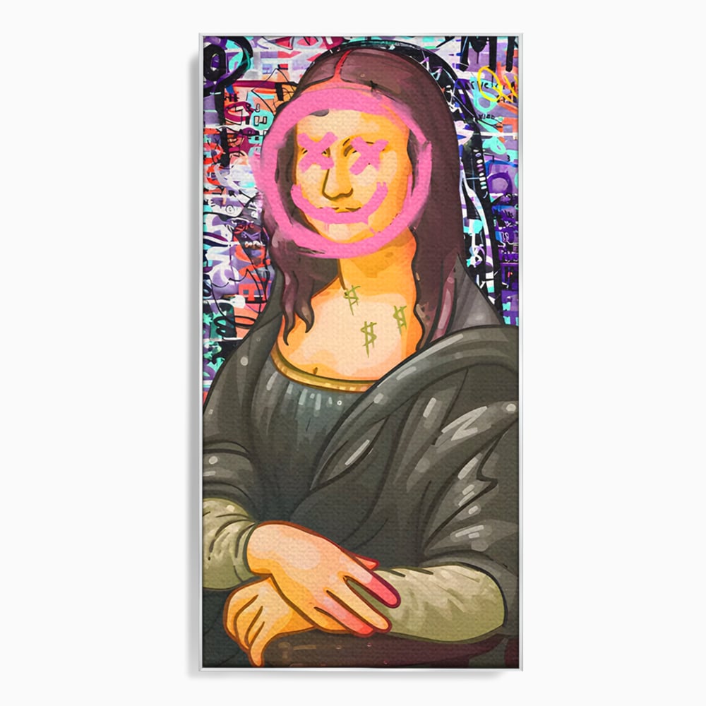 Tablou canvas cu tablou canvas cu mona lisa pop art, in rama de aluminiu argintiu